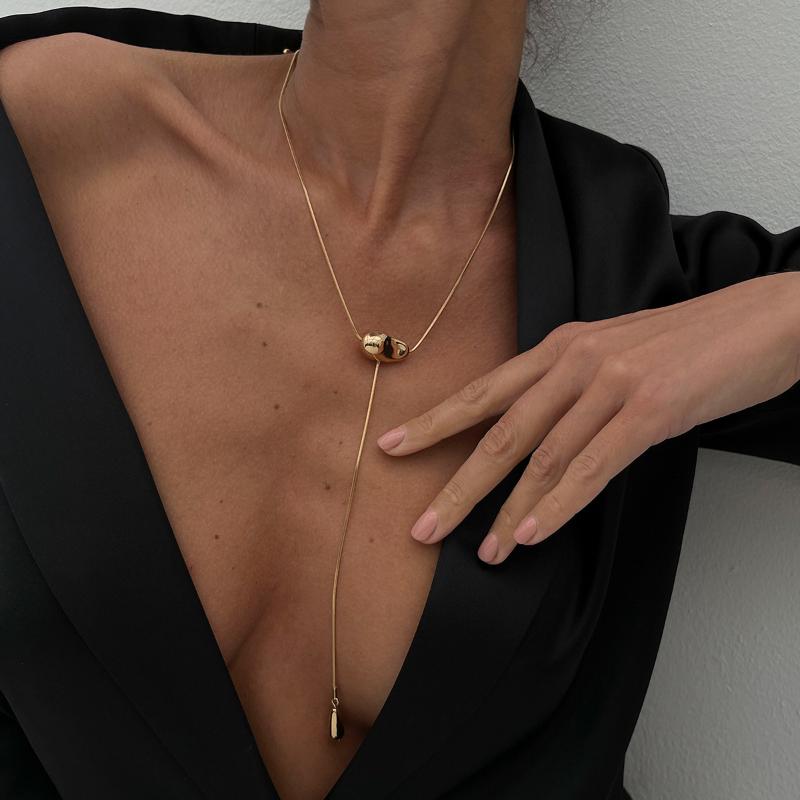 Vintage Metal Simple Water Drop Pendant Necklace For Women Trendy Long Thin Chain Necklace Aesthetic Y2K Jewelry Gift