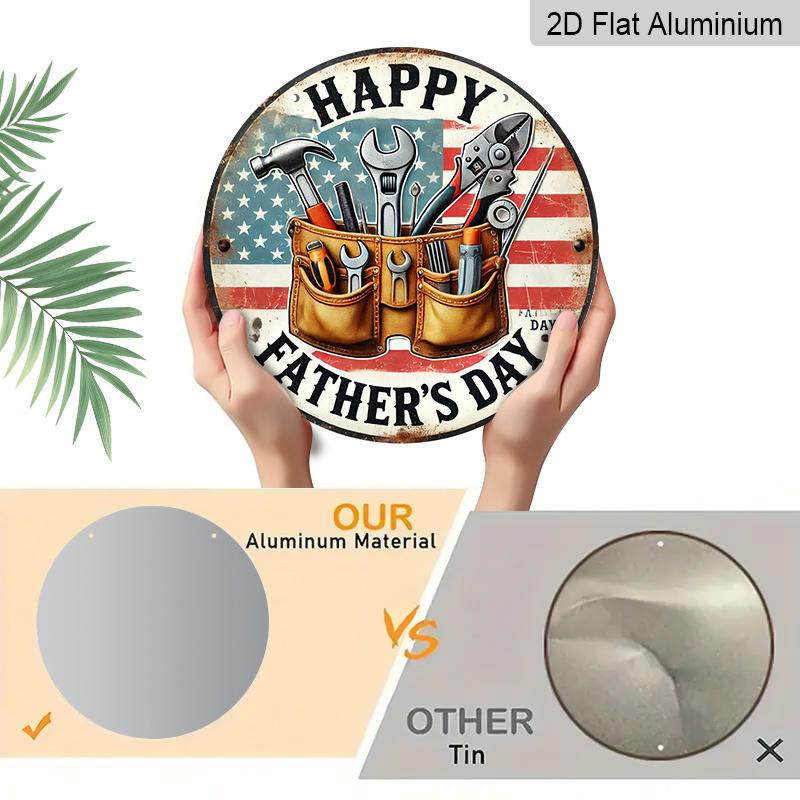 2D Flat, 1pc Vintage Father's Day Metal Aluminum Sign - "Happy Father's Day" with Tool Bucket & American Flag Design, Ideal Wall Decor for Home, Bar