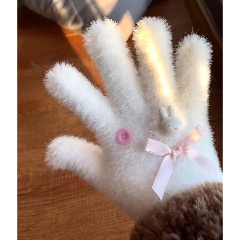 

High-value Miffy Rabbit Gloves Total Plush Windproof Cold-resistant Warm All-inclusive Finger Gloves