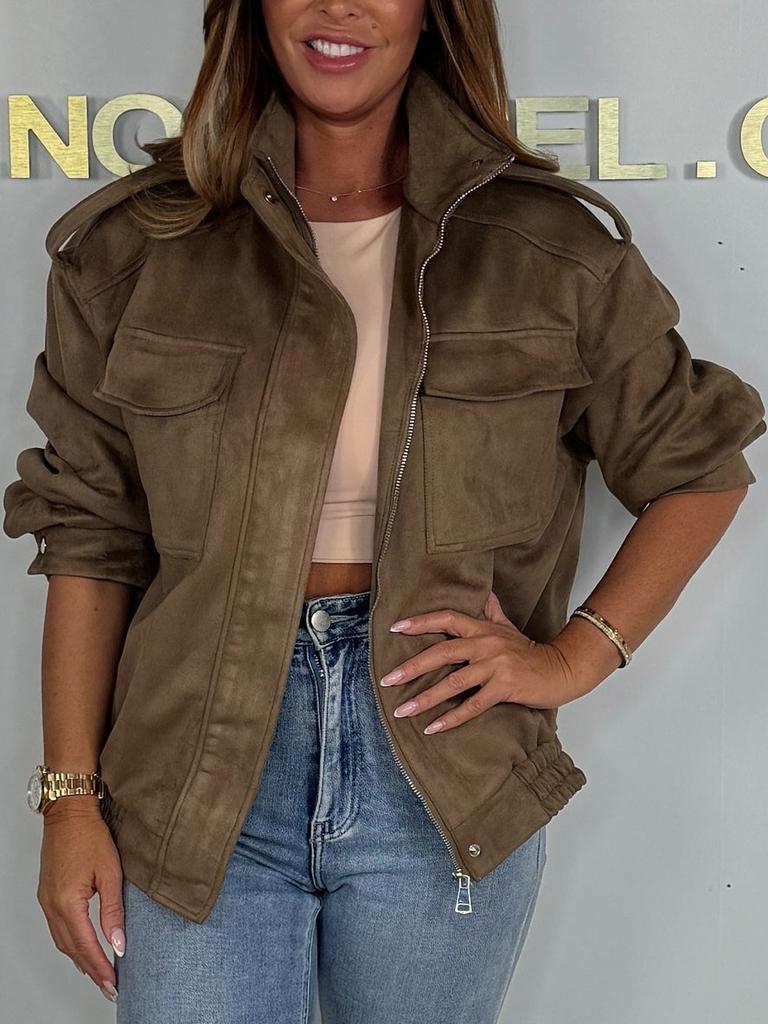 Vintage Suede Jacket European and American Bomber Jacket Spring Lapel Casual Long-sleeved Tooling Top Women's Clothing