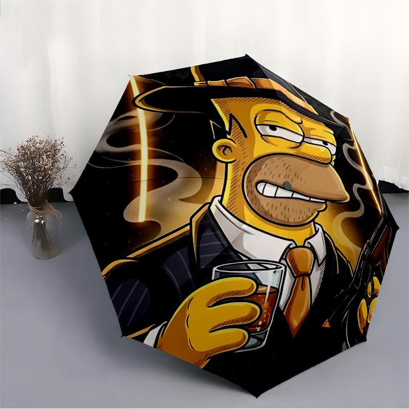 1 Stück Simpson Automatischer Faltregenschirm, Langlebiger Kunststoff & Eisen, Leicht für den Täglichen Außenbereich 005