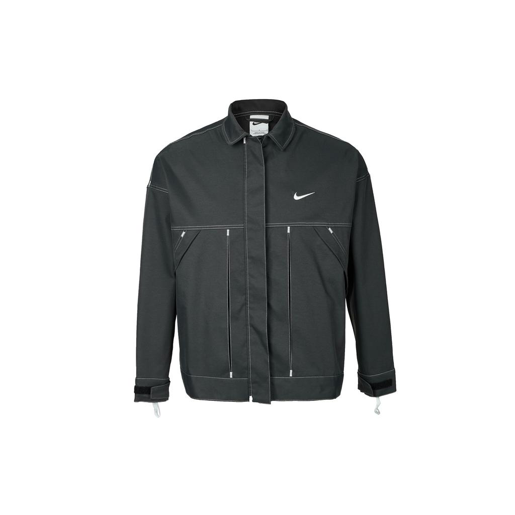 Nike Sportswear Ss25 Brand Logo Woven Oversized Comfortable Polo Long Sleeve Jacket Women Jackets Black IB5588-010