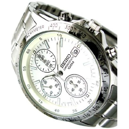 Seiko Reloj de Hombre Cronógrafo SND363PC Pulsera de Acero Inoxidable Plateada Subesfera de 1/20 de Segundo Tacómetro Indicador de Fecha Cuarzo Japonés Auténtico Nuevo