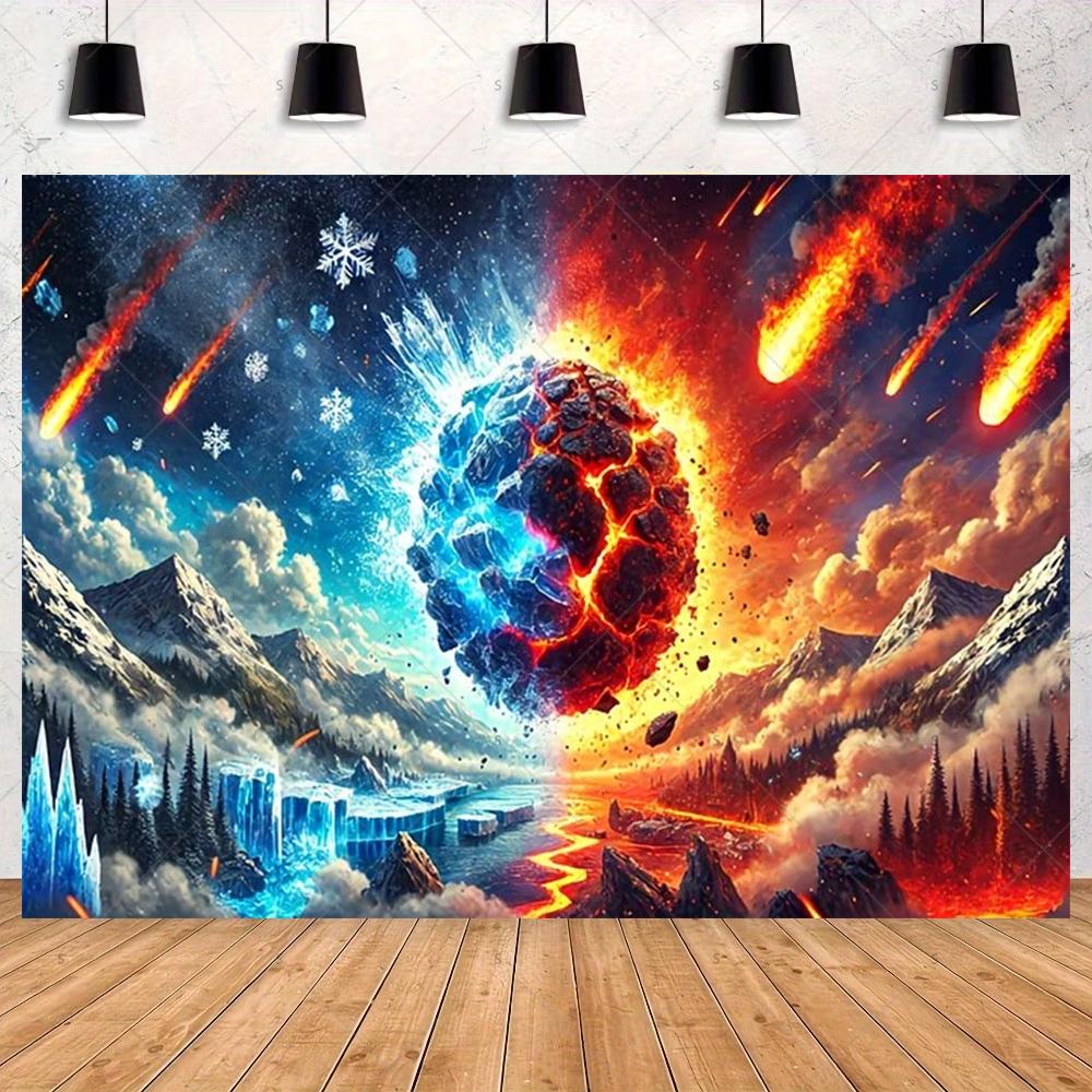 Ice and Fire Fusion Theme Backdrop Shocking Water Fire Elements Party Decoration Background Photography Studio Supplies Banner