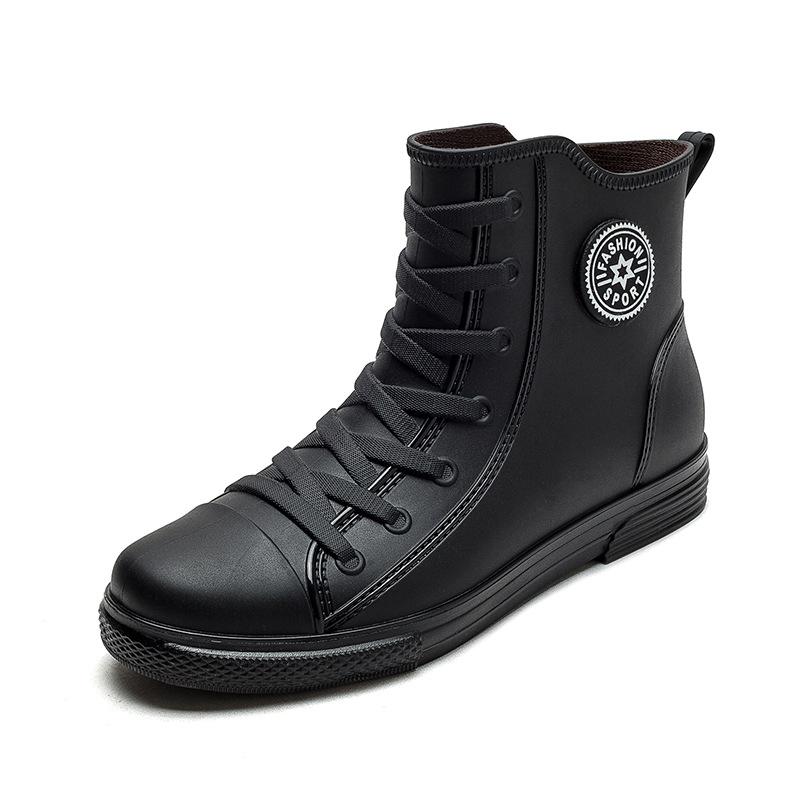 

Сапоги из непромокаемой кожи, модные мужские ботильоны, ботинки с круглым носком, нескользящие, на платформе, для отдыха на природе, сапоги для рыбалки, zapatos 40 suit for39 чёрный