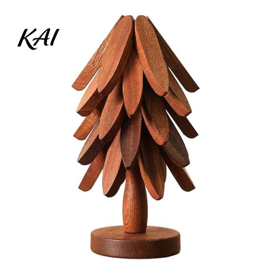 Compact Storage Trivet Set Collapsible Wooden Trivets for Hot Dishes, Christmas Tree Shaped Pot Mat Table, Wood Heat Folding Potholder Resistant