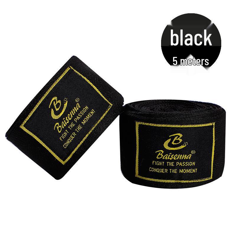White Micro-Elastic Muay Thai Hand Wraps - 5m & 3m Black Cotton Fist Bandage for Boxing & Sanda