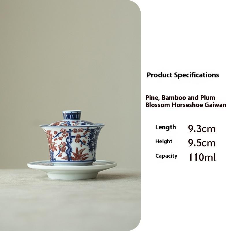 

Blue and White Underglaze Red Three-Talent Covered Bowl Chinese Tea Brewing Set Household Kung Fu Gaiwan High-End Anti-Scalding