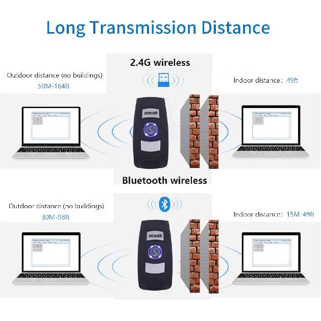 Mini 2D Portable Handheld Bluetooth Barcode Scanner Wireless 2.4G & USB Wired 3-in-1 Bar Code Scanner Portable USB QR Code Scanner for