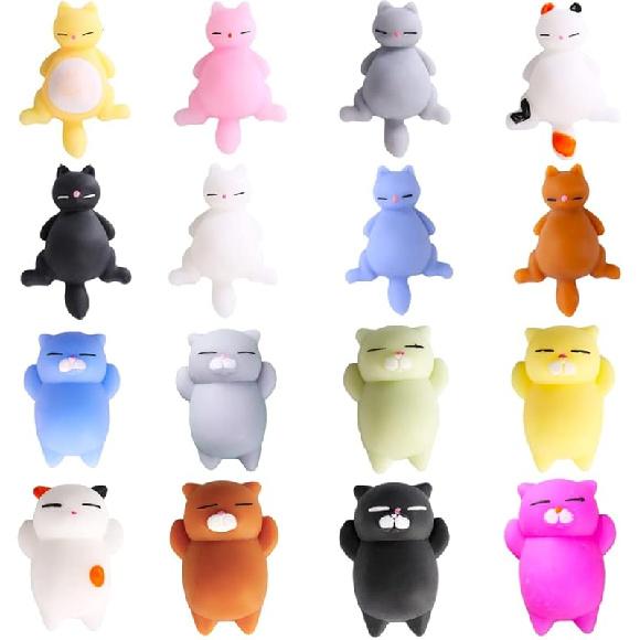 Набор из 16 шт. Игрушки-антистресс Моти, Мини-Каваи Животные Сквиши Набор Игрушек-фиджетов для Детей - Подарки на Кошачью Вечеринку, Наборы Игрушек-фиджетов, Подарки на День Рождения для Мальчиков 16pcs Cats