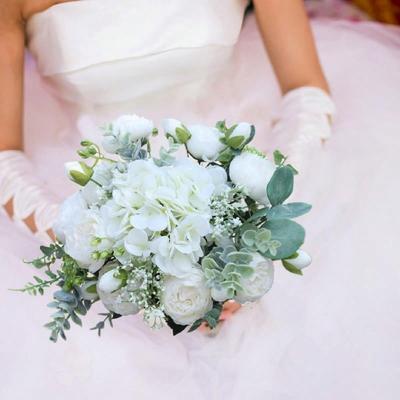 28cm Wedding Bouquets for Bride, White Cascading Bridal Bouquet, Bride Simulation Bouquet, Bridal Bouquets for Wedding, Ceremony, Outdoor Decor