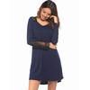 Long Sleeve Nightgowns for Women V Neck Lace Patchwork Nightshirts Fake Placket Button Down Mini Nightdress