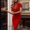 Frühling/Sommer 2026 Damen einfarbig zweireihig V-Ausschnitt Bodycon Anzugkleid
