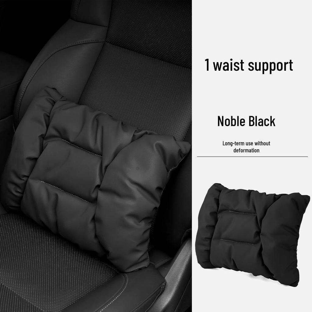 Neues Luxus Auto Kopfstützen- & Lendenwirbelstützkissen - Fleckenresistentes Leder, Fortschrittliche Nackenstütze & Baumwollpolster