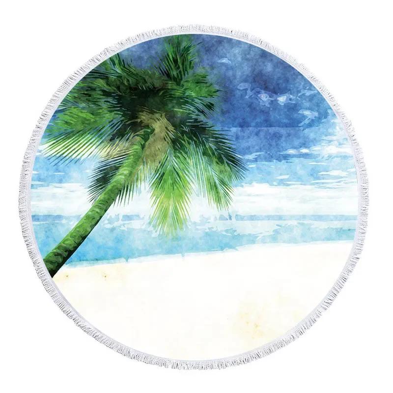 Summer Boho Style Towel Beach Landscape Mandala Big Terry Towels Tree Sea Woman Scenic Vacation Round Beach Towel