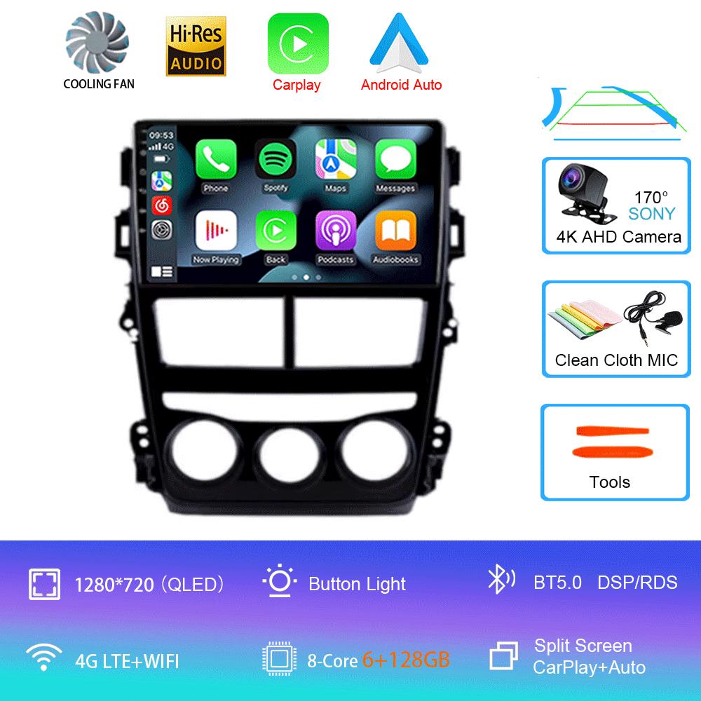 Car Radio Android 14 Carplay Auto For Toyota Vios Yaris 2018 2019 2020 Navigation GPS Multimedia Player video Stereo wifi+4G BT