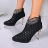 Pointed Toe Autumn and Winter High Heels Temperament Fashion Fashion Plus Size Rhinestone New Booties