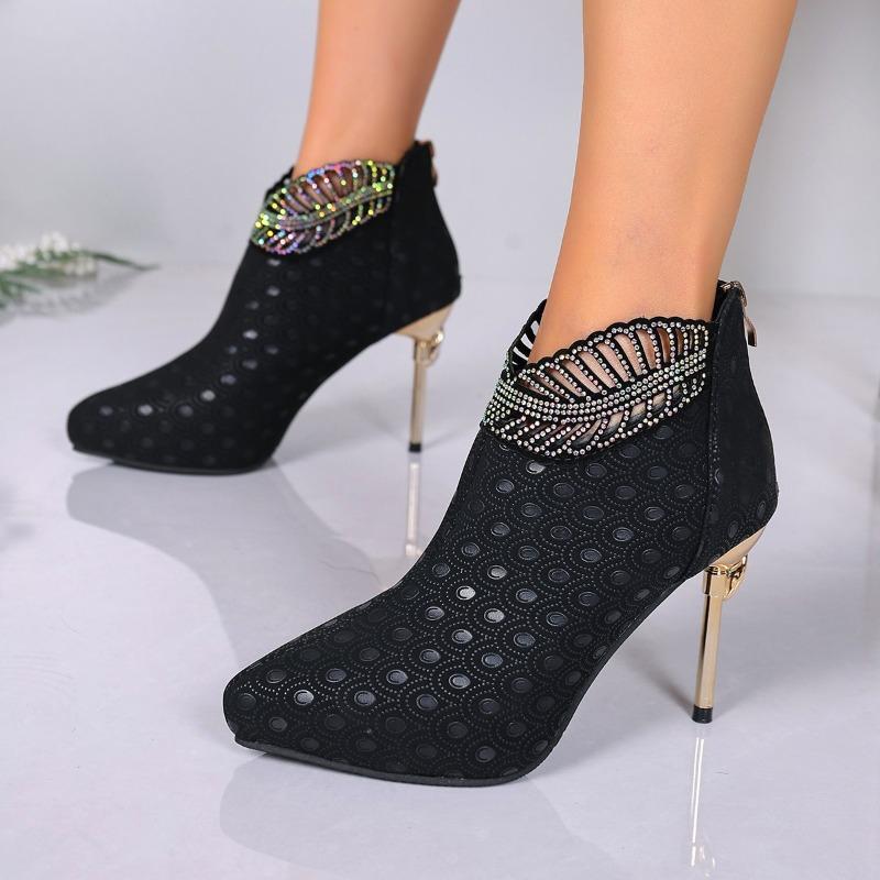 Pointed Toe Autumn and Winter High Heels Temperament Fashion Fashion Plus Size Rhinestone New Booties