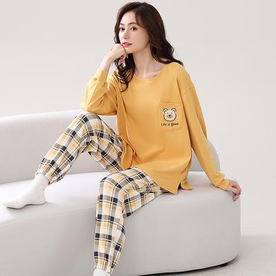Pajamas Women'S Long-Sleeved Pure Cotton Cute Girl Casual Wear Loungewear Suit