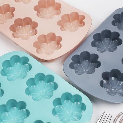 6-fach Blüten-Silikonform Antihaft Lebensmittelqualität Leicht zu lösen DIY Süßigkeiten Pudding Schokolade Fondant Kekse Gelee Backform