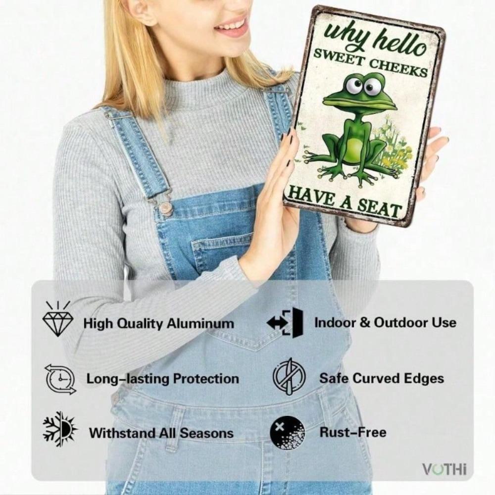 Funny Frog Metal Wall Sign for Bathroom Retro Decor