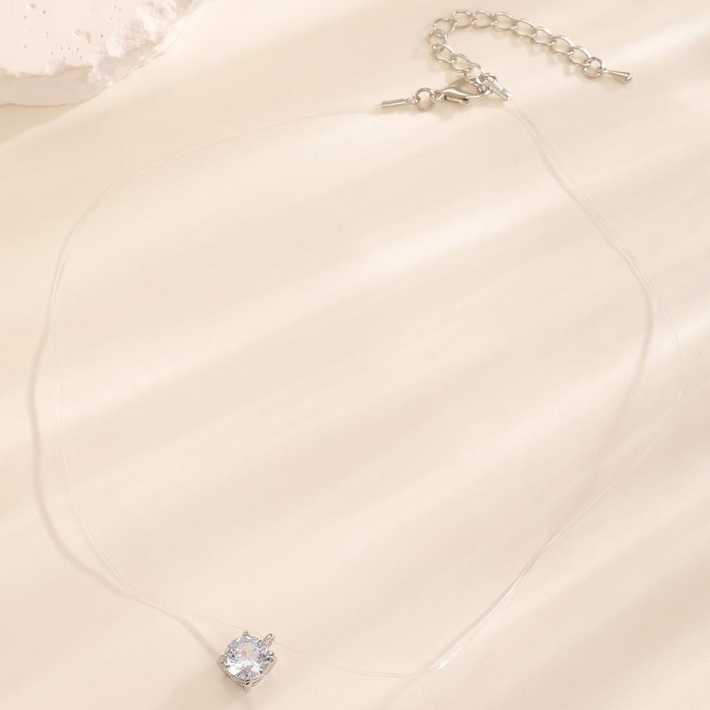 Colar de Linha de Pesca Invisível de Vidro Gota d'Água da Moda Transfronteiriço para Mulheres - Simples, Moderno, Empilhável Corrente de Clavícula Multicamadas
