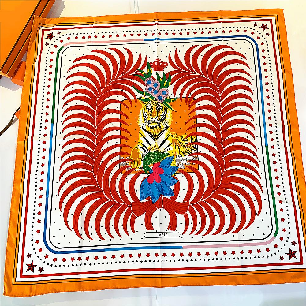 Wholesale Women's Casual Twill Scarf 90cm Animal Print Square Headwear Hand-Rolled Edging Fashion Accessory248