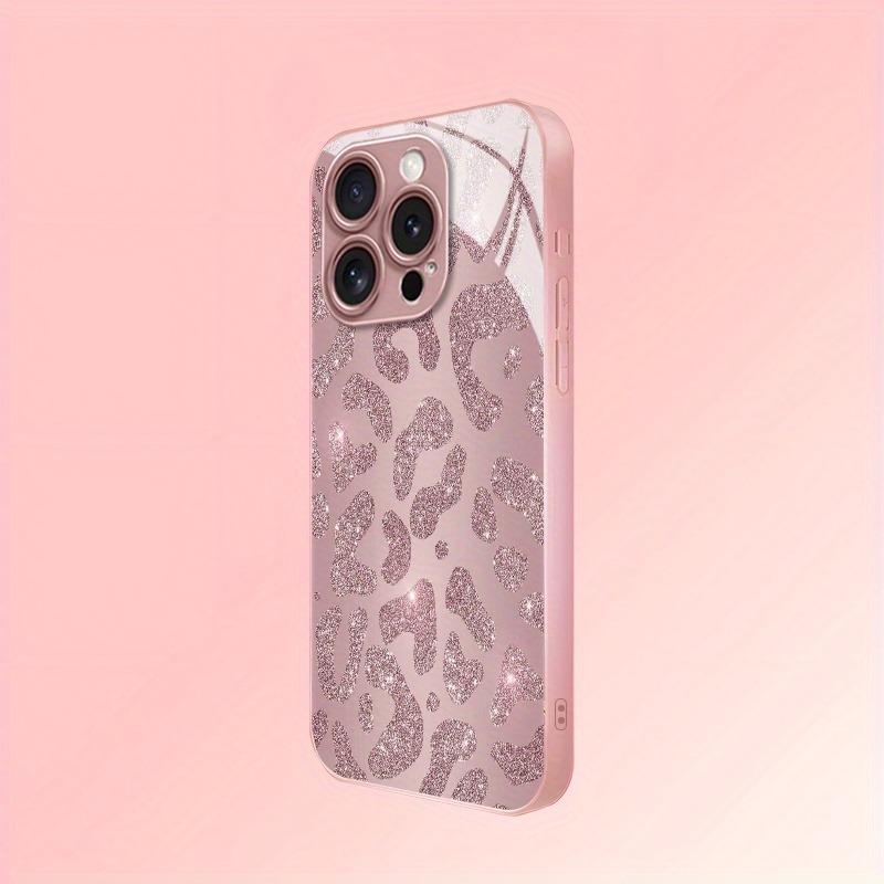 Fashion Pink Leopard Print Metallic Paint Glass Hard Phone Case For iPhone 17 15 16 11 12 13 14 Pro Max Plus 16E 17Air Cover