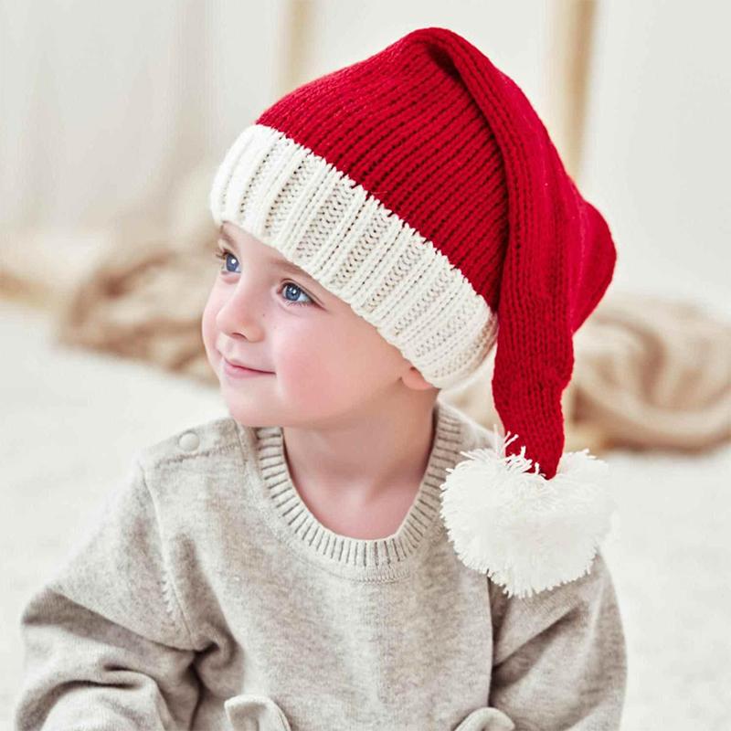 Christmas Warm Knitted Woolen Hat Winter Red Santa Hat Holiday Dress Parent-Child Woolen Hat