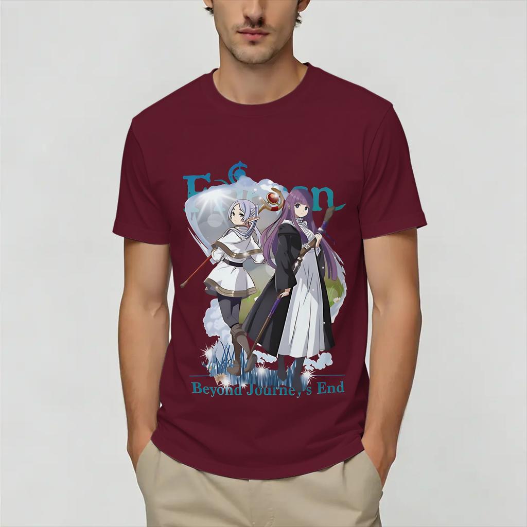 Frieren Beyonds T Shirt for Unisex Cotton Funny TShirts Round Neck Tee Shirt Short Sleeve Tops Summer