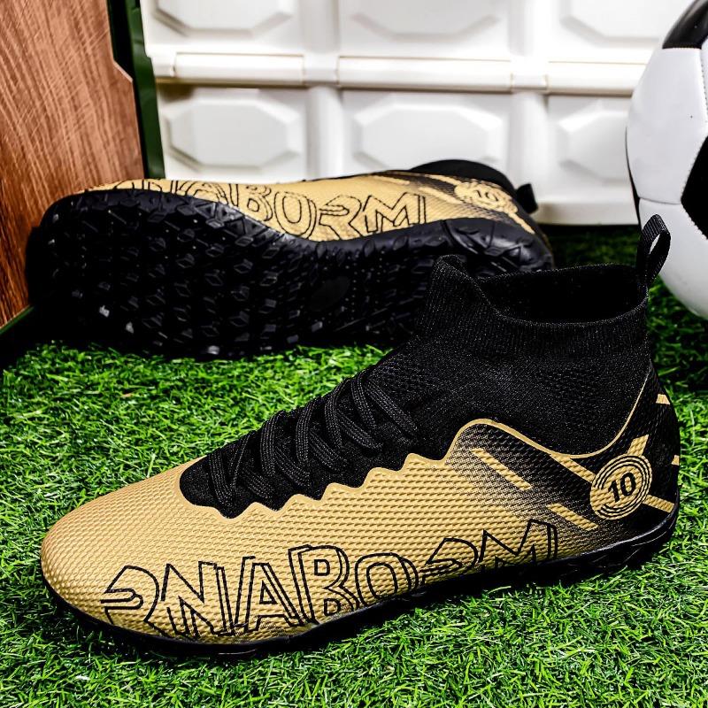 Herren Fußballschuhe mit Sockenmund, weiche Gummisohle, kurzgenagelte Kunstrasen-Fußballschuhe aus Leder für Jugendliche und Kinder