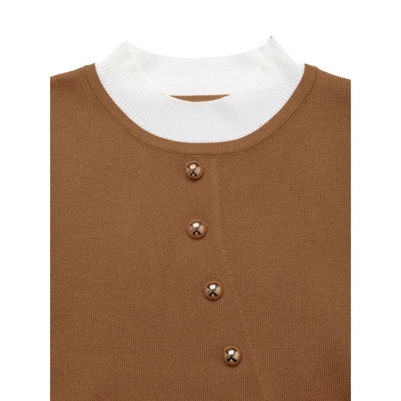 YYFS  Women's Fashion Casual Fall Winter Colour Block Print  Long Sleeve O-Neck Sweaters