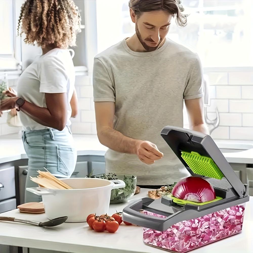 16-in-1 Manuelles Gemüseschneider-Set Mit 8 Klingen, Behälter, Sparschäler & Sieb, Zwiebel-Knoblauch-Schneider Würfler, Küchenhelfer Geschenk