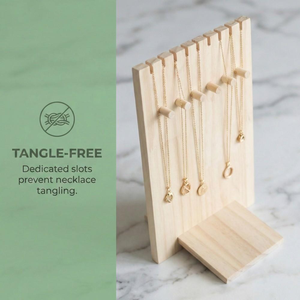 9-slot Jewelry Display Stand Wooden Earring Organizer Jewelry Storage Necklace Holder  Desktop