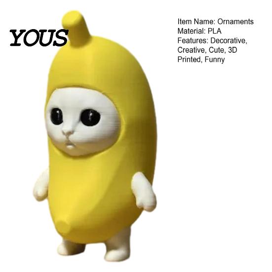 Cute Desktop Ornament 3D Printed Banana Cat Figurine, Collectible Statue, Creative Delicate Texture Figurine Shape Animal Sculpture Decorations