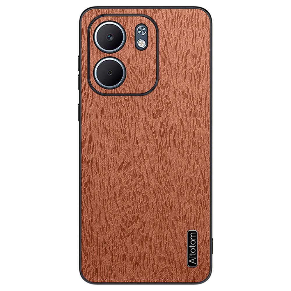 For Oppo A5x 4G/5G Case Wood Texture PU Leather Coated PC TPU Phone Cover