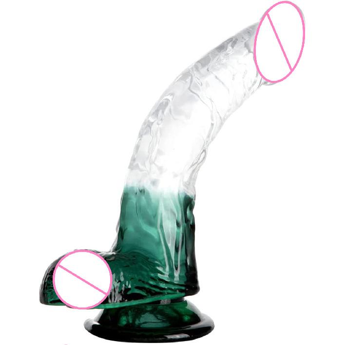 Transparent Two-Color Simulation Curved Penis Crystal Color Women's Masturbation Device Dildo Sexy Adult Toys