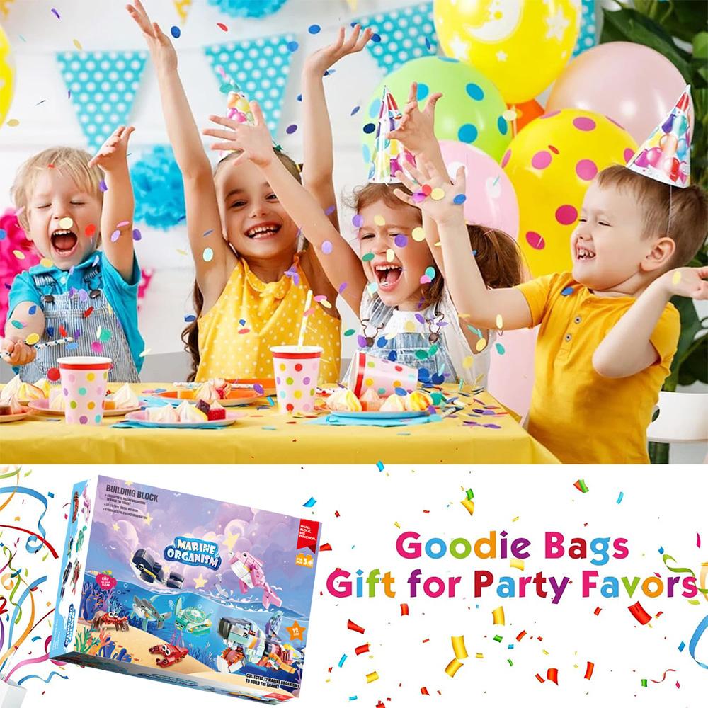 Blocchi da Costruzione Creativi 12 in 1, 12 Animali Marini Possono Essere Assemblati in uno Squalo, Perfetto per Regalo di Compleanno e Natale