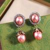 New Hot Brand Vintage Zircon Earrings for Women Luxury Jewelry Fashion Designer Eardrop Pearl Lady Party Pink Clip Earrings