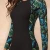 Body Shaping Long-sleeved Printed Round-neck Diving Suit One-piece Boxer Women's Sports Swimsuit