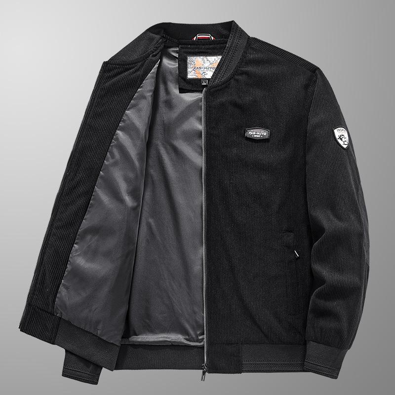 Nouvelle veste en velours côtelé pour hommes, vêtements de printemps et d'automne, col montant, rétro, décontracté, polyvalent, tendance, manteau pour hommes d'âge moyen