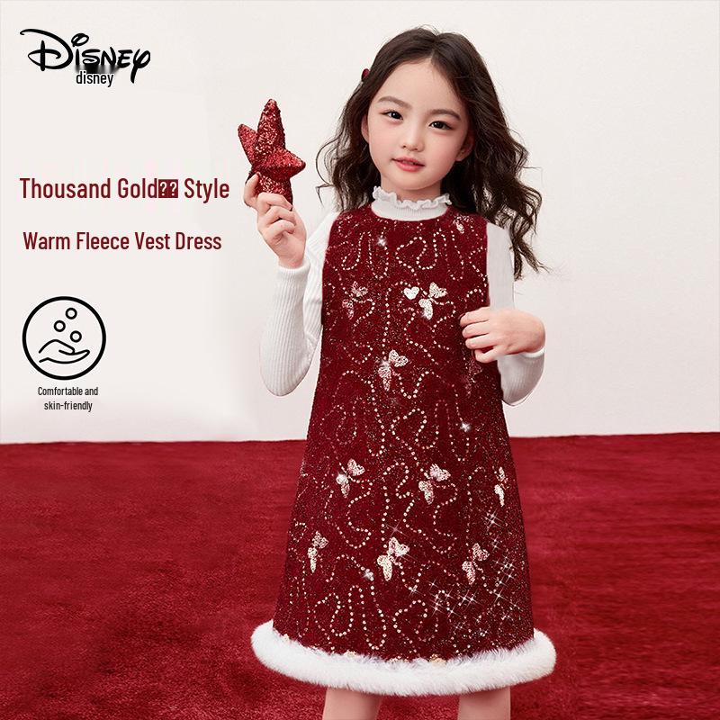 Disney Girls  Butterfly Sleeveless Dress with Warm Velvet Lining for Spring & New Year 110 cm красный