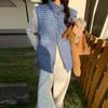 Stand-up collar plaid sleeveless cotton jacket vest jacket women's summer new stacked wear casual loose hidden buckle vest tide