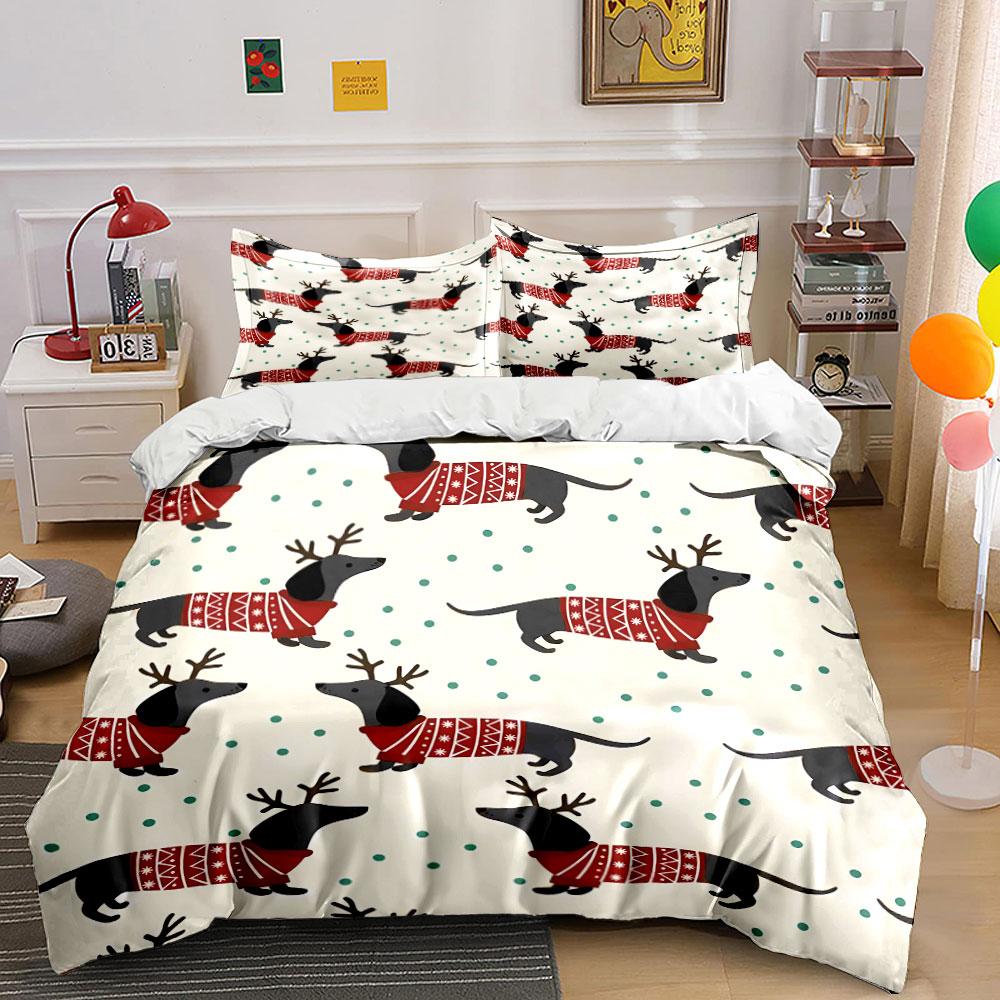 Dachshund Reindeer Sweater Print Bedding Duvet Cover Set Duvet Cover Pillowcases (1*Duvet Cover 2*Pillowcases, without duvet insert)