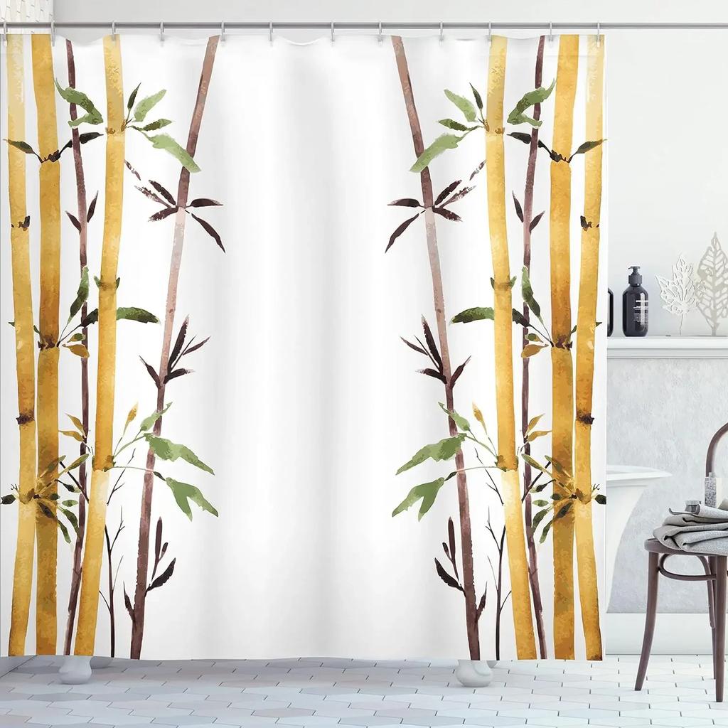 Zen Bamboo Shower Curtain, Waterproof Fabric with Nature Scenes for Relaxing Bathroom Decor, Adds Tranquil Ambiance