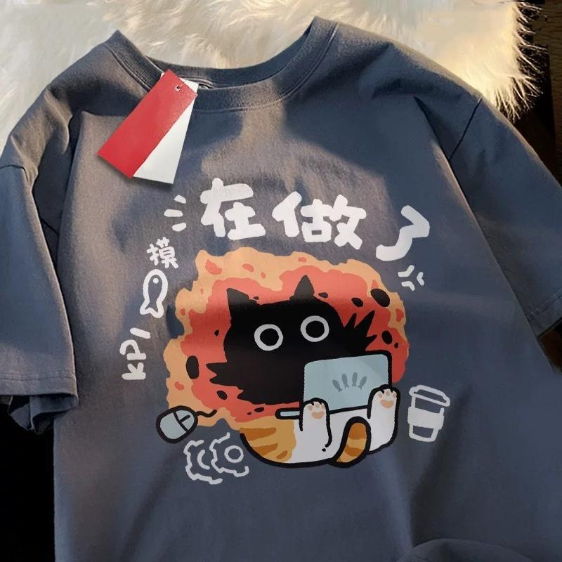 Voice Call Cat Japanese Style T Shirt Men Women Fashion Tshirts Summer Tops Cotton Loose Street Hip Hop T-Shirts 5XL