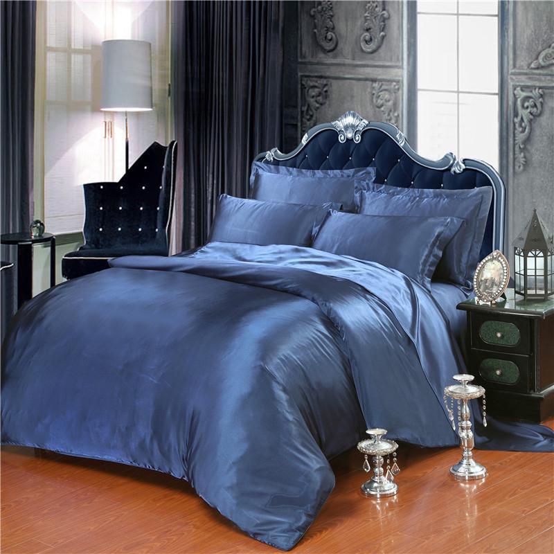 Red Wedding Four-Piece Set: Imitation Mulberry Silk Duvet Cover and Bed Sheet in Solid Color, Double Size, Faux Tencel Tribute Satin.