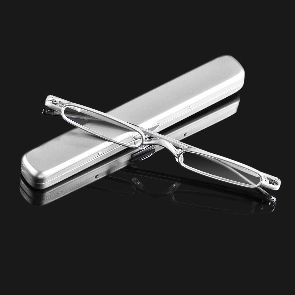 Schlanke Anti-Blaulicht-Lesebrille Mini Kompakt Metallrahmen Lesebrillen mit Etui Hochauflösende Gläser Presbyopie Brillen