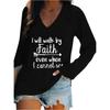 Women's Casual V-Neck Long-Sleeve Printed Letter Sweatshirt