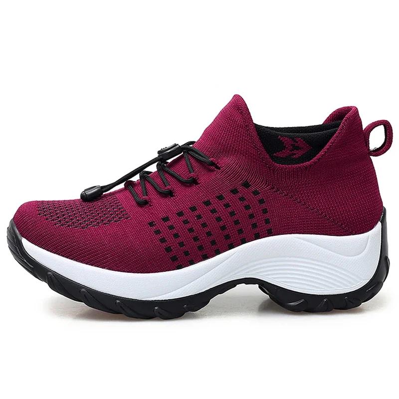 Women Walking Shoes Fashion Sock Sneakers Breathe Comfortable Nursing Footwear Woman Chunky Platform Height Increasing Loafers